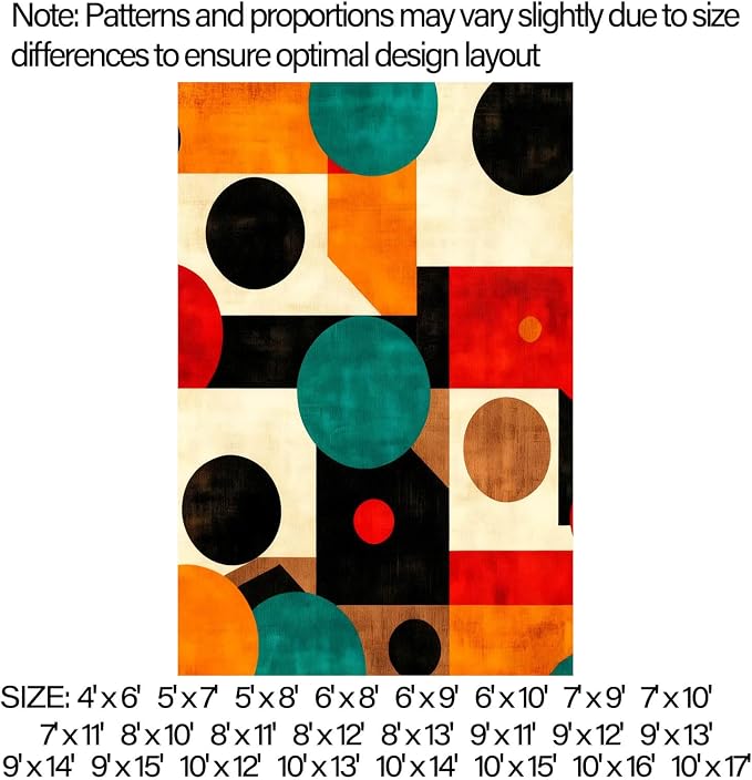 Geometric Rug, Mid Century Modern Rug, Abstract Colorful Geometric Rugs, Washable Non-Slip Soft Low Pile Vintage Abstract Carpet for Living Room, Bedroom (9' x 14'(Rectangular))