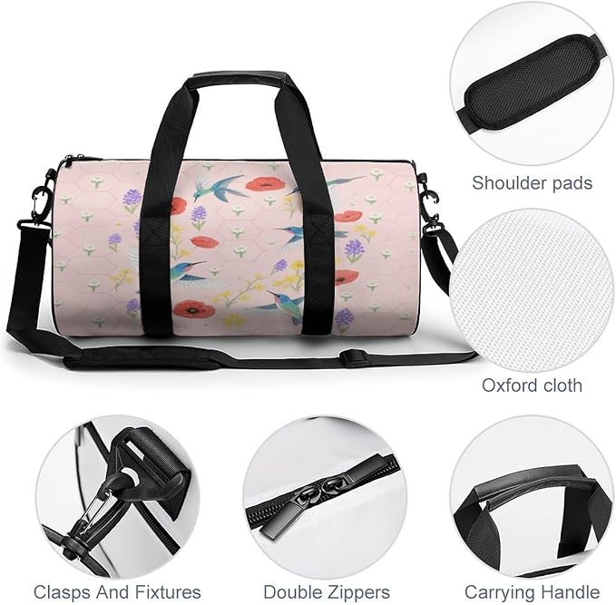 Sports Gym Bag for Women Men Travel Duffel Bag Tote Weekender Bag Hummingbird Bush Carry on Overnight Bag for Travel Swimming Fitness Workout Sports Duffle Bag
