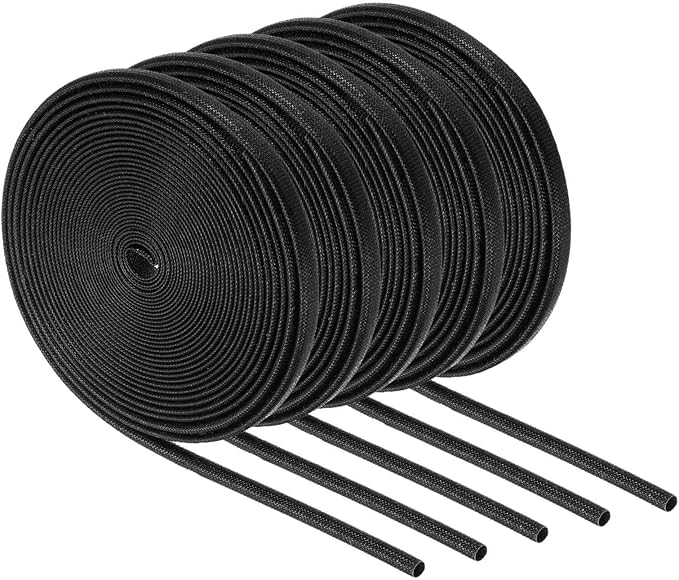 MECCANIXITY 5Pcs Wire Insulation Braid Fire Sleeve,16.4Ft-4mm ID Black, High Temp Silicone Coated Fiberglass Sleeving for Automotive Hose Lines Electrical Wiring