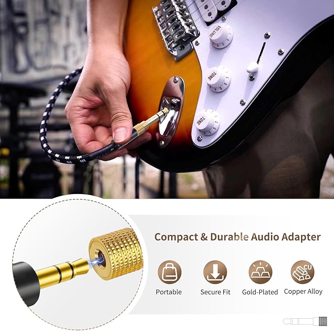 Nadadora 6.35mm (1/4 Inch) Male to 3.5mm (1/8 Inch) Female Stereo Audio Adapter, 1/4 to 1/8 Headphone Jack Converter for Guitar Amp, Mixer, Speaker, Earphones, AUX Cable 2 Pack