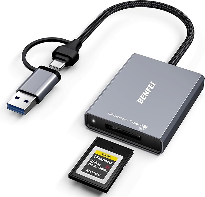 BENFEI CFexpress Type A Card Reader with USB 3.2 (Gen 2) 10Gbps, USB-C&USB-A 2-in-1 Type A CFexpress Adapter, Compatible with Windows/Mac/Linux/Android