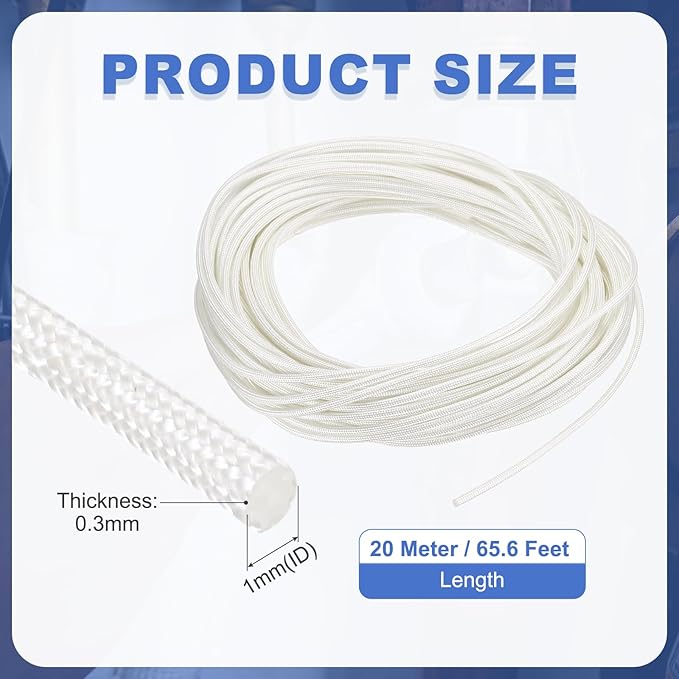 uxcell Insulation Cable Protector,1mm/0.04 Inch-20m/66 Feet High Temp Fiberglass Sleeve White