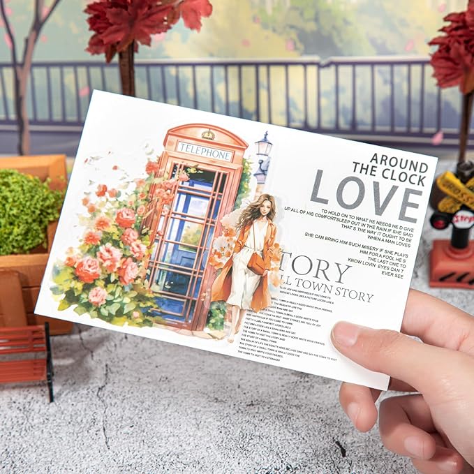 AuriicLeaf Telephone Booth PET Sticker Set, 80PCS Vintage Street Scene Stickers for Scrapbooking, Journaling, DIY Crafts, Planner Decoration, and Aesthetic Collage