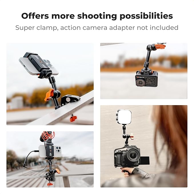 K&F CONCEPT 6" Magic Arm Kit 1/4" Screw 360°Ballhead Articulating Mini Arm Mount for Monitor, LED Light, Webcam