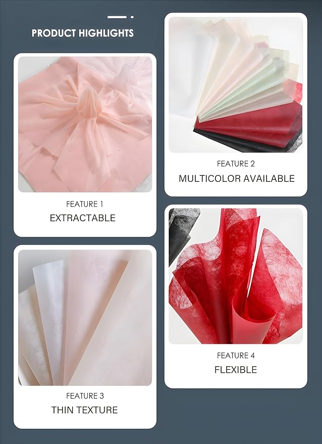 96 Sheets Tissue Flower Wrapping Paper Cotton Wrapping Flower Paper Withdrawable Lining Paper Non-woven Waterproof Floral Bouquet Wraps For Florist Packaging Arrangement (White)