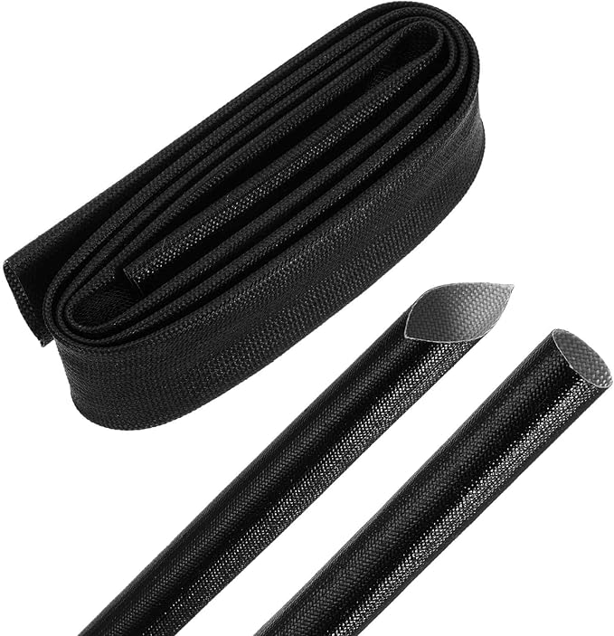 MECCANIXITY 3ft Braided Cable Sleeve, 1" ID 200C High Temperature 1500V Fiberglass Wire Insulation Cord Protector Organizer Wires Management for Motor Engine Fuel Line, Black