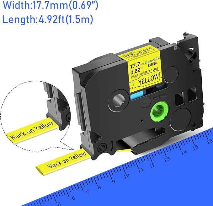 3 Pack Compatible for Brother Ptouch HSe-641 HSe641 HS-641 HS641 17.7mm Black on Yellow Heat Shrink Tube Tape use in PT-D400 PT-D600 PT-E300 PT-E500 P710BT Label Maker (0.69''x 4.92ft)