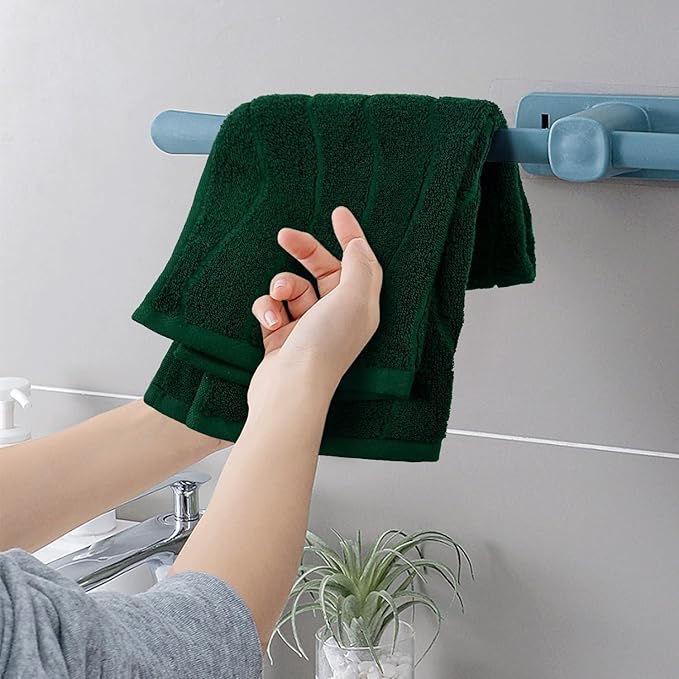 Jacquotha 2-Piece Hand Towels Set in Forest Green, Wavy Striped Jacquard Towels for Bathroom Kitchen (13x29 Inches, 100% Cotton)