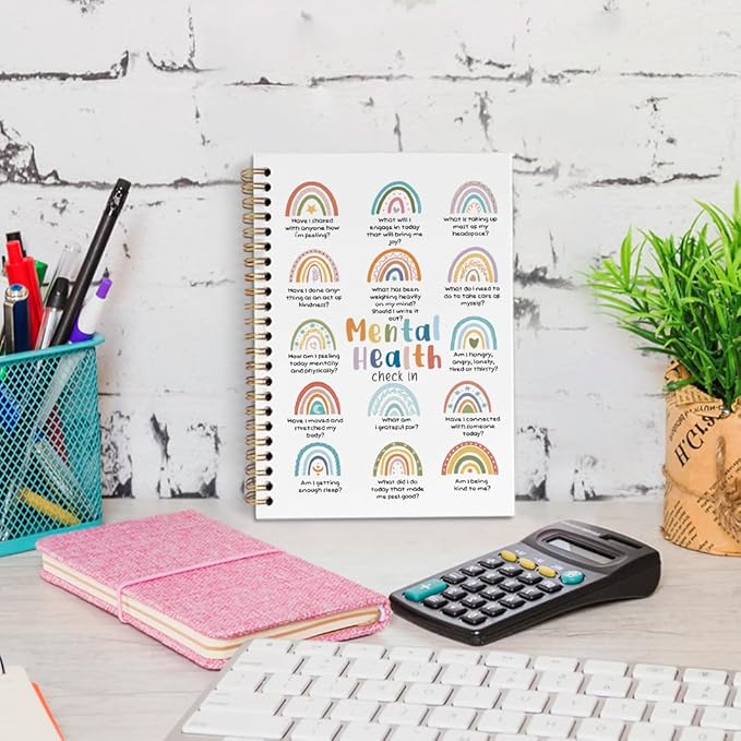 dvhdajed Boho Rainbow Mental Health Spiral Notebook, Mental Health Therapy Journaling Notebooks, Self Care Journal Notebooks for Women psychologist, Boho Therapy Office School Supplies Gifts, 5.5x8.3