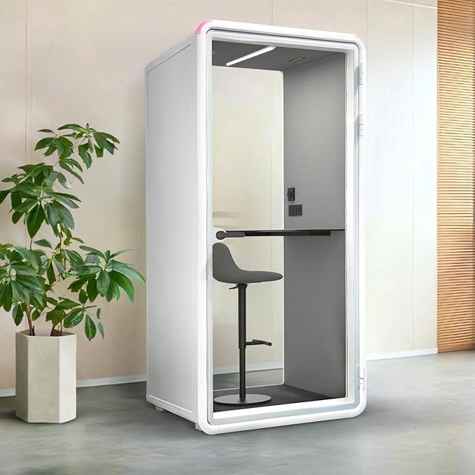 Quiet Meeting Pod with Acoustic Panels, Office Soundproof Booth with Furniture, Portable Removable Working Booth for Private Phone Calling, Study, Individual Seater Personal Office H92in W43in D40in
