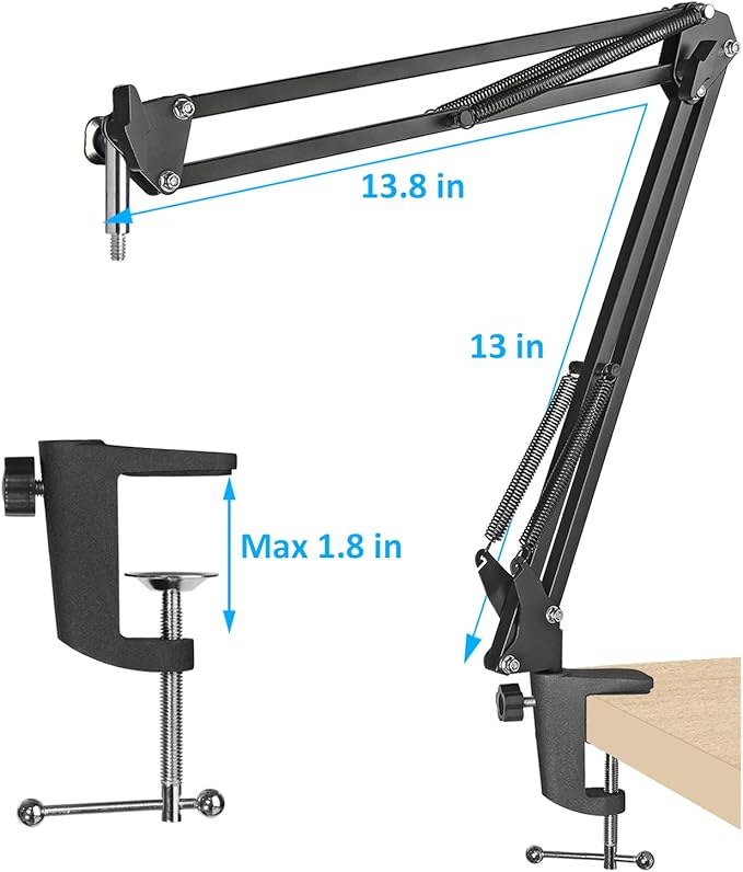 SUNMON MV7 Boom Arm Mic Stand with Pop Filter, Adjustable Suspension Boom Scissor Arm Stand with Pop Filter Compatible with MV7, MV7X adn SM7B Microphone by SUNMON