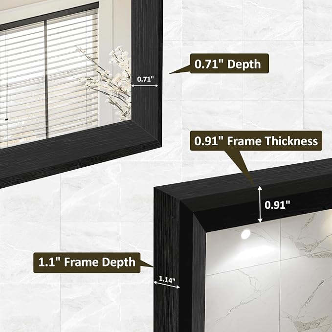 WEER Black Framed Mirror 36X30 Inch, Rectangular Matte Black Bathroom Vanity Mirror, Farmhouse Bathroom Mirror with Tempered Glass, Anti-Rust, Hangs Horizontal or Vertical