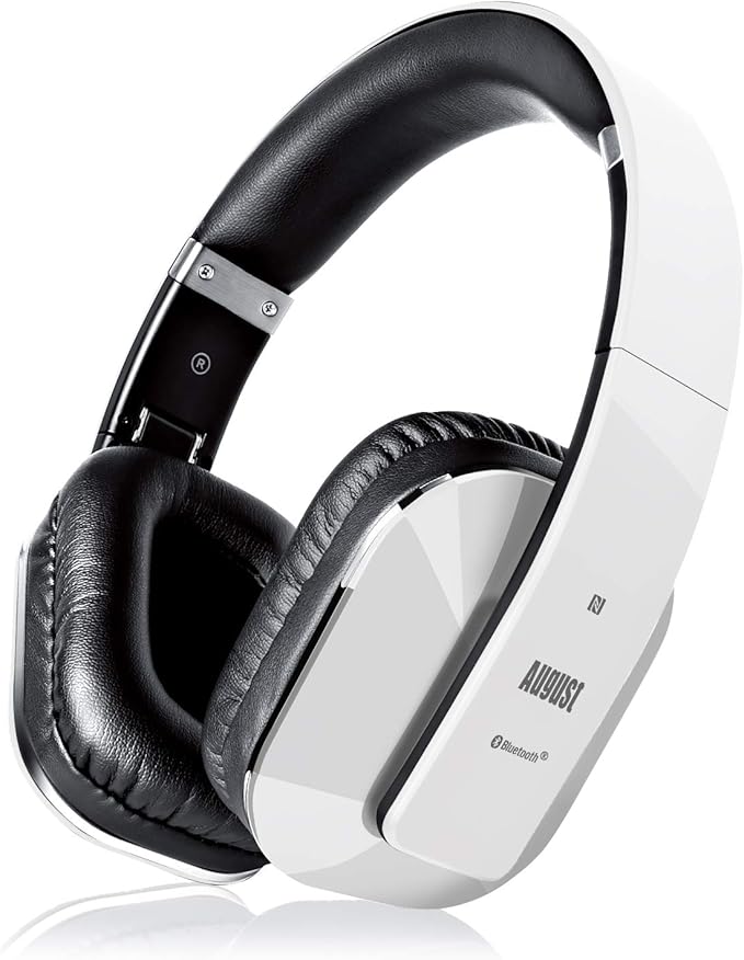 Over Ear Wireless Bluetooth Headphones with Mic - August EP650 - Custom App for Easy EQ Sound Control, aptX Low Latency, NFC, Rich Bass Clear Sound, 30 days Stand By High-Performance Comfort [White]
