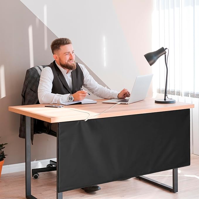 Under Desk Privacy Panel 59 in. Wide Modesty Panel for Desk - 17 in. Tall Desk Skirt for Office Desk with Cable Management Net Perfect for 60 in. Work Station