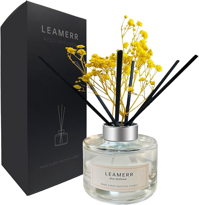 LEAMERR Reed Diffuser Sets Home Fragrance Essential Oil Diffuser Blue Bellflower Scent- 7 oz (210 ml) Fragrance Oil Diffuser for Bedroom Bathroom Home Décor Includes Reed Diffuser Sticks Scented Oils