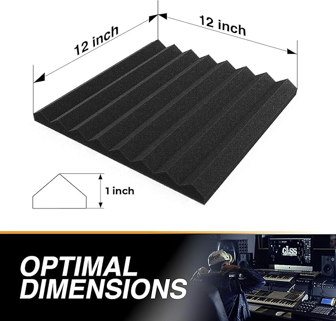 24 Pack Self-Adhesive Acoustic Panels 1 X 12 X 12 Inches - Acoustic Foam - Studio Foam Wedges - High Density Panels - Soundproof Wedges - Charcoal