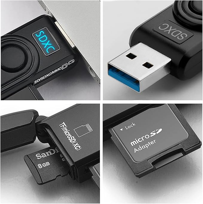 USB 3.0 SD Card Reader, Rocketek 2 Slots Memory Card Reader with a Build-in Micro SD Card Cap for SDXC/SDHC/UHS-I SD Cards, TF/Micro SD Cards Reader - Take It as a USB 3.0 Flash Drive
