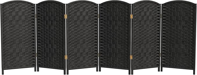 Red Lantern 3 ft. Short Diamond Weave Fiber Folding Screen - Black - 6 Panel