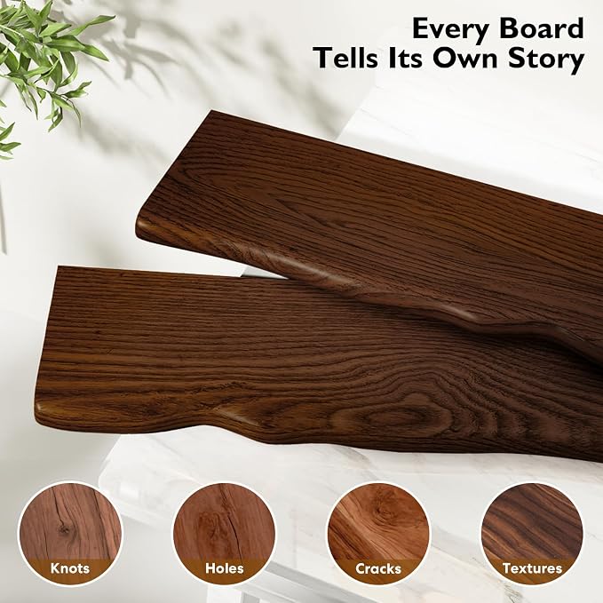 Solid Wood Live Edge Floating Shelves Set of 2 – 36" Rustic Wall Shelf with Hidden Bracket System, Wall Mounted Shelves for Bathroom, Kitchen, Living Room, Bedroom (Walnut)