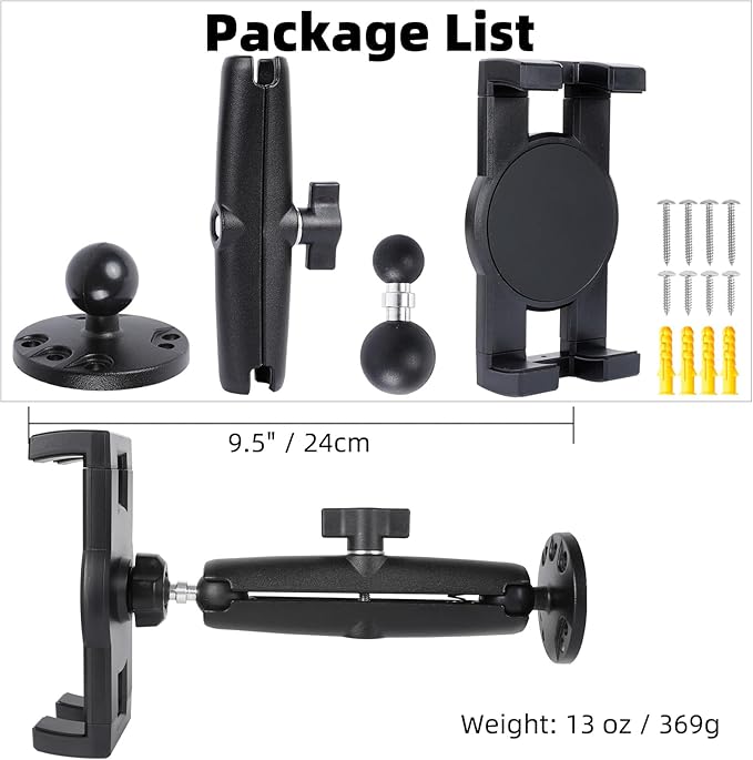 FPN Dashboard Mount Tablet Holder for Truck, Heavy Duty Drill Base with Aluminum Arm Tablet Mount for Car, Wall, Boat, Desk, Compatible with iPad Pro Air Mini, 4.7-12.9″ Tablets and Phones (PTM-27)
