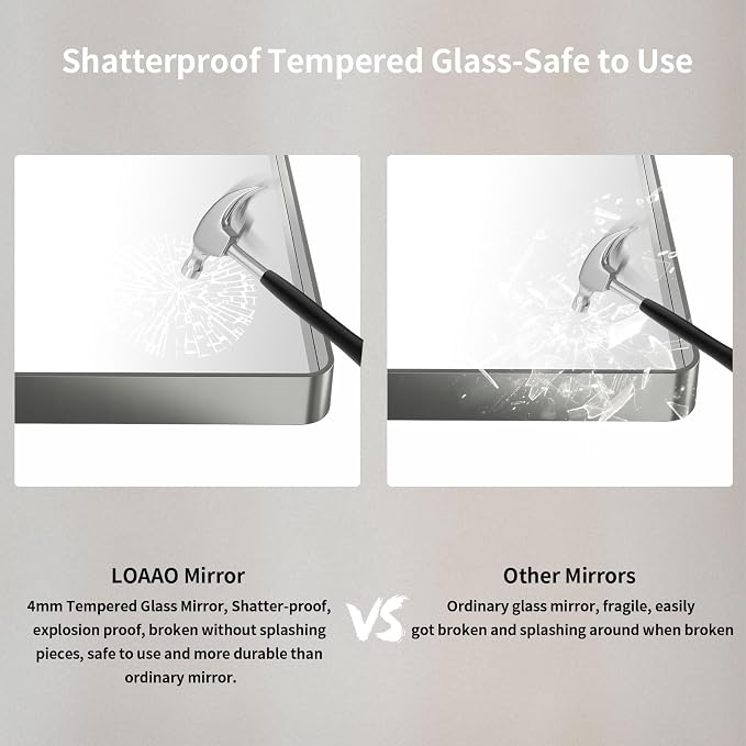 LOAAO 48X36 Inch Brushed Nickel Bathroom Mirror, Rounded Rectangle Silver Metal Frame Mirror, Brushed Nickel, Anti-Rust, Shatter Proof, Hangs Horizontally or Vertically