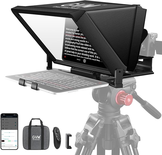 GVM 12" Teleprompter kit with Remote Control & App, Collapsible Teleprompter for iPad Tablet Phone DSLR Camera, Prompter with Carry Case, HD Refective Display, for Video Recording/Vlogger