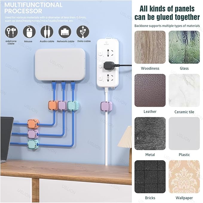 IFNOW 6 Pack Magnetic Cable Clips Cord Organizer Blue Self Adhesive Cord Holder Under Desk Cable Management for Home,Office,Car,Desk,Nightstand