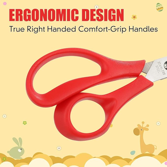 BURVAGY 12Pack 5.5" Safety Small School Kids Student Round Blunt Tip Craft Scissors Bulk, Stainless Steel Blades Comfort Grip Scissors for Kid Children Kindergarten Cutting Paper