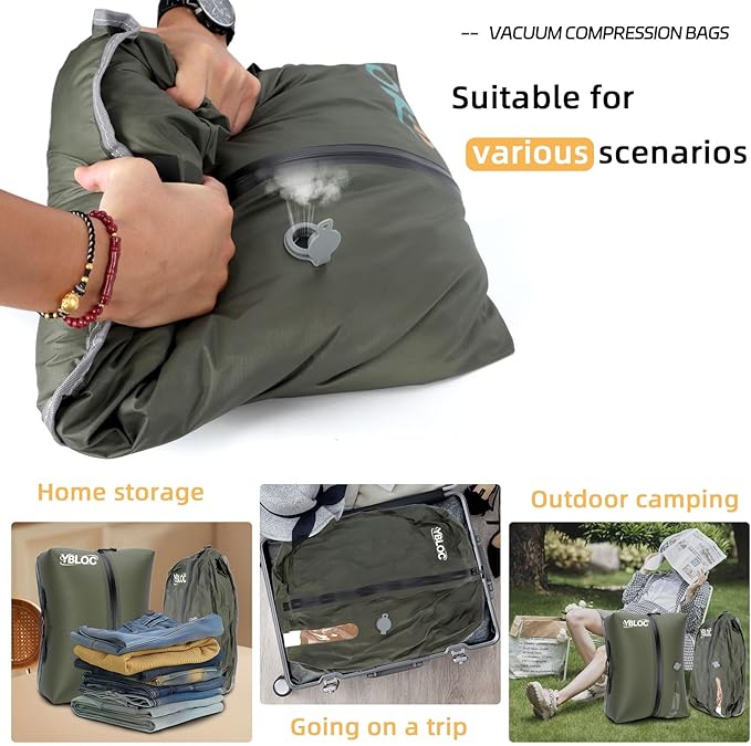 YBLOC Reusable Vacuum Compression Travel Bag - 1-Pack 24L Space Saver Bag, IP67 Waterproof TPU Vacuum Bags for Luggage, Carry-On & Backpack Travel, Blankets, Seasonal Storage(1 PC/24L)