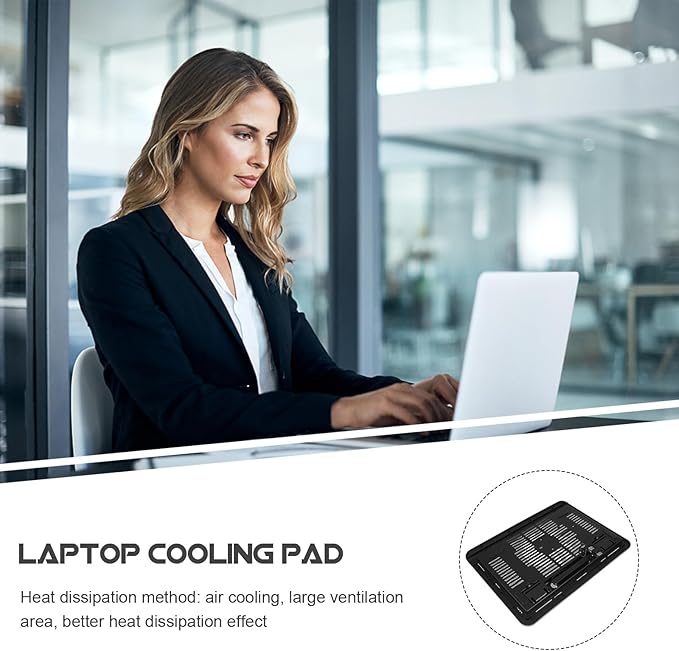 HOMSFOU Silent Laptop Cooling Fan Pad with Anti-Slip Plastic Bracket, Notebook Cooler Stand for Desk Use, Black Laptop Riser Holder Compatible with Tablets and Computers