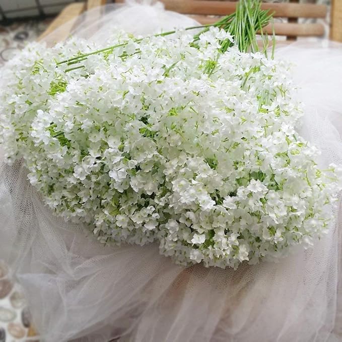 Bringsine Baby Breath Gypsophila White Fake Artificial Flowers for DIY Wedding Bouquets Bridal Shower Centerpieces Arrangements Party Tables Decorations 60 Pieces/Pack