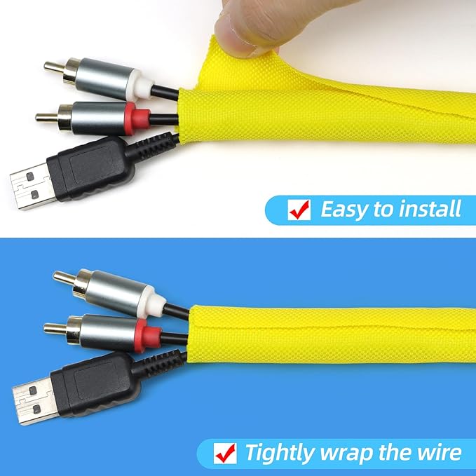 Automotive Wire Loom Tubing, Split Braided Cord Protectors from Pets No Chew, Flexible Cable Sleeve Cable Management for TV/Computer/Electric Wires (Yellow, 5/8"-10ft)