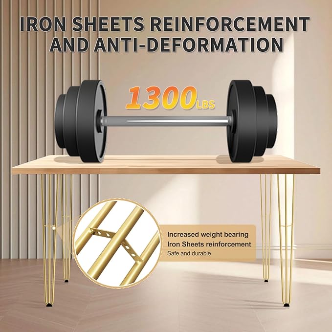 18Inch Hairpin Table Legs Golden Set of 4 Desk Legs,1300lbs Load Capacity,Rodsfor Coffee Table, Night Stand Desk Bench,Desk, Bench Desk Dining End Table Chairs