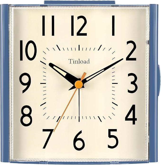 Tinload 4.7" Large Vintage Retro Analog Alarm Clock, Super Silent Non Ticking Clock with Manual Light, Snooze, Battery Operated, Simply Design, for Living Room, Bedroom, Bedside, Desk, Gift Clock