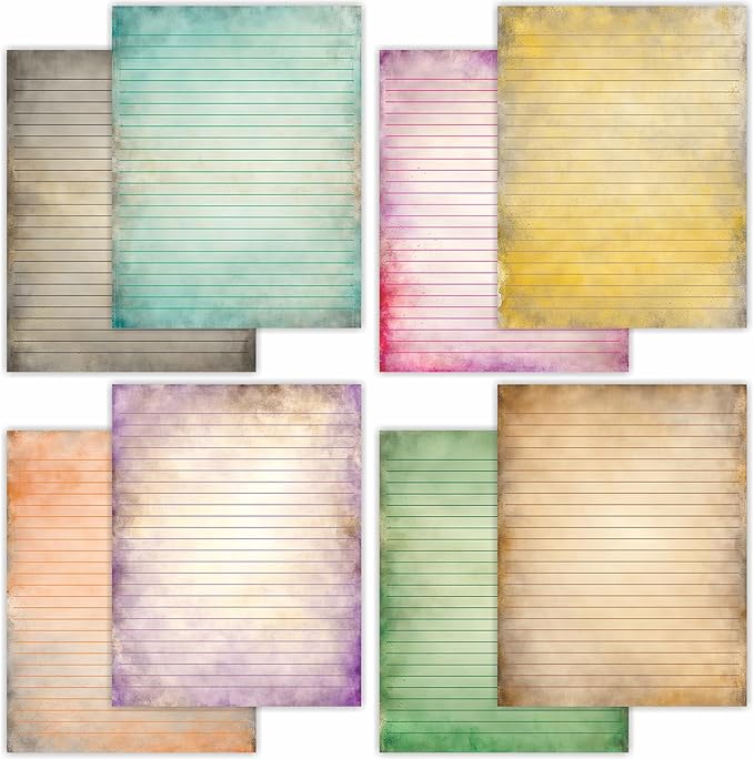 PARTH IMPEX 56 Sheets Vintage Lined Writing Paper 8.5x11 - Letter Size Ruled Stationery Rustic Old Looking Letterhead Printer Paper - 120gsm Thick Uncoated Decorative Colored Antique Aged Design