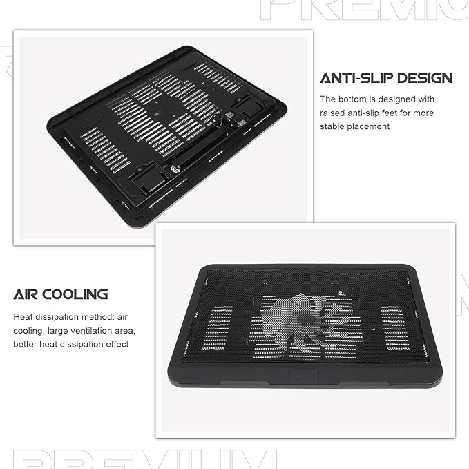 HOMSFOU Silent Laptop Cooling Fan Pad with Anti-Slip Plastic Bracket, Notebook Cooler Stand for Desk Use, Black Laptop Riser Holder Compatible with Tablets and Computers