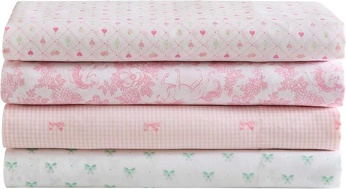 Laura Ashley Kids - Queen Sheet Set, Soft & Wrinkle-Resistant Toddler Bedding Set, Deep Pockets, Girl Bed Sheets with Matching Fitted Sheet & Pillowcases (Tiny Bows Pink)