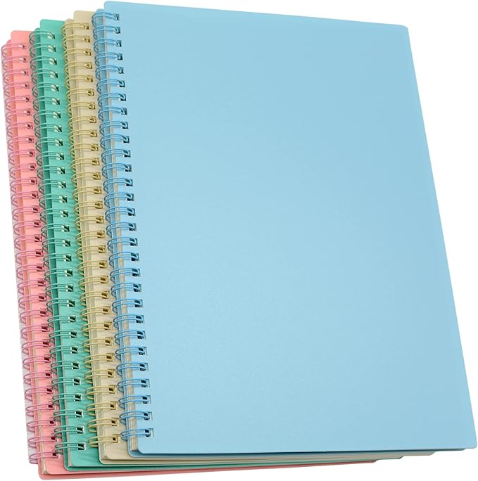 Yansanido Spiral Notebook, 4 Pcs 10.5 Inch x 7.45 Inch B5 Thick Plastic Hardcover 7mm College Ruled 4 Color 80 Sheets -160 Pages Journals for Study, Work, Travel and Notes (B5, 4 Pcs Light Color)