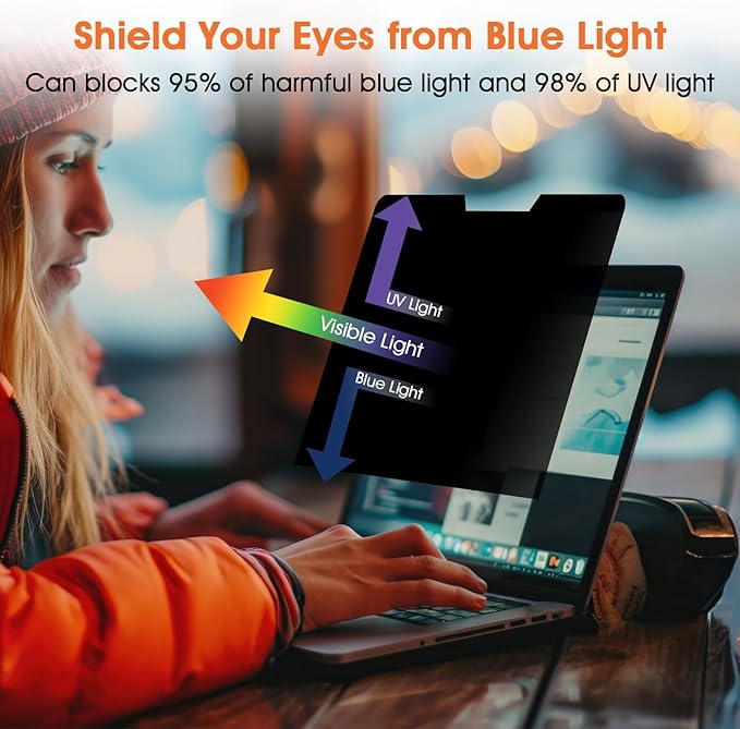 BSPROTE Magnetic Laptop Privacy Screen 15.6 Inch 16:9- Removable Anti-Glare Blue Light Filter, Computer Privacy Screen Shield Compatible with 15.6'' Hp Acer Asus Lenovo Dell Samsung Portable Monitor