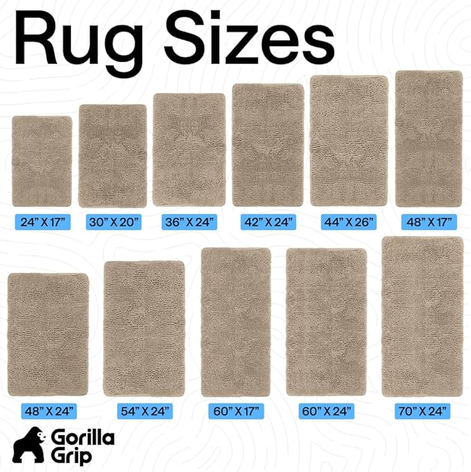 GORILLA GRIP Bath Rug Mat 54x24, Thick Absorbent Chenille, Quick Dry Microfiber Mats, Rubber Backing Washable Shower Floor Rugs, Bathmat Runner, US Designed Bathroom Home Decor Accessories Gray Beige