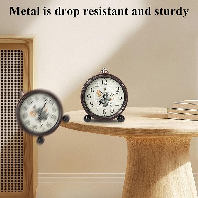 Blusaryme Loud Alarm for Deep Sleepers Desk Vintage Alarm Clock 5.25 inch Small Battery Operated Retro Clock Bedroom Live Room Decor Gift Clock