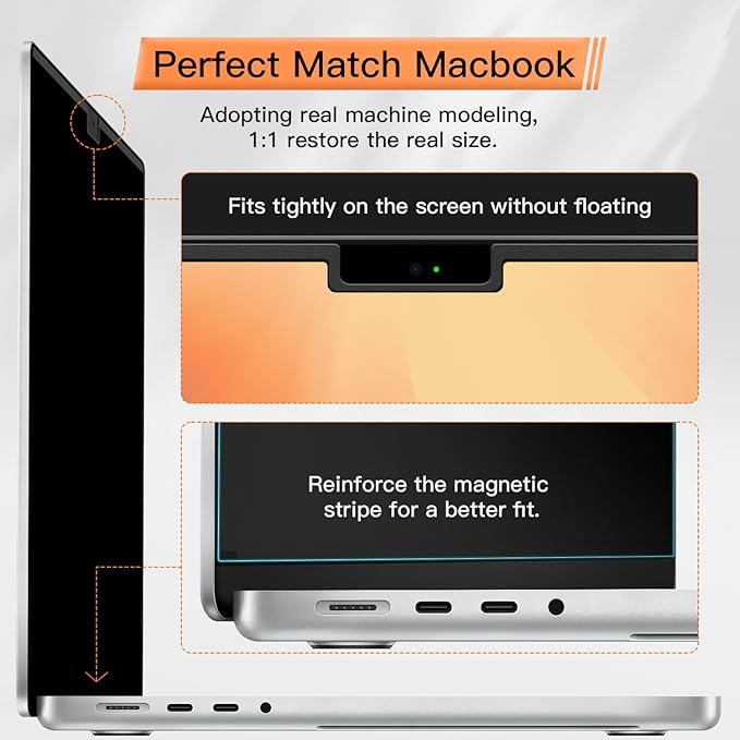 Magnetic 360° Privacy Screen for MacBook Pro 16 Inch (2021-2025, M1, M2, M3, M4, Pro, Max), Removable Anti Glare Blue Light Filter, 4 Way Anti Spy Black Protector for Mac Pro 16In Laptop Computer