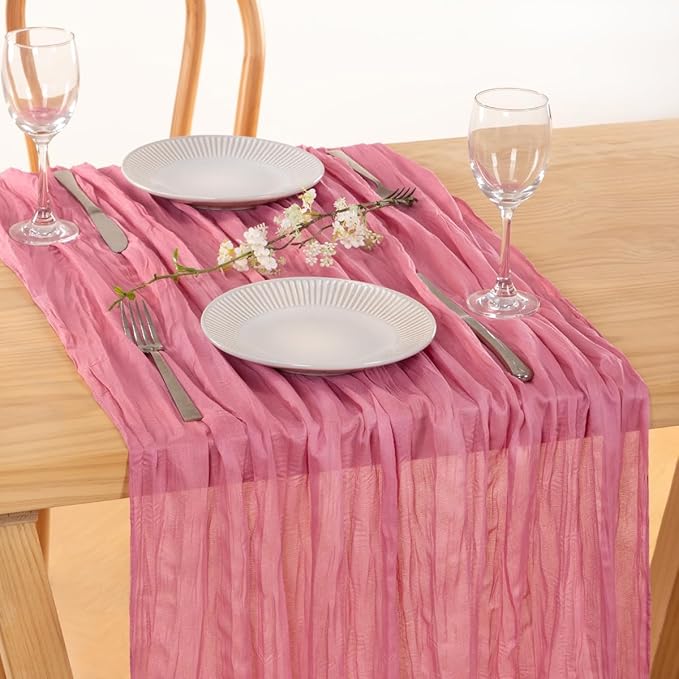 MLMC 3 Pack Mauve Pink Table Runner 10ft Sheer Gauze Cheesecloth Table Runner Bulk Rustic Winter Decor 35x120 Inches for Boho Wedding Bridal Baby Shower Birthday Party Decor