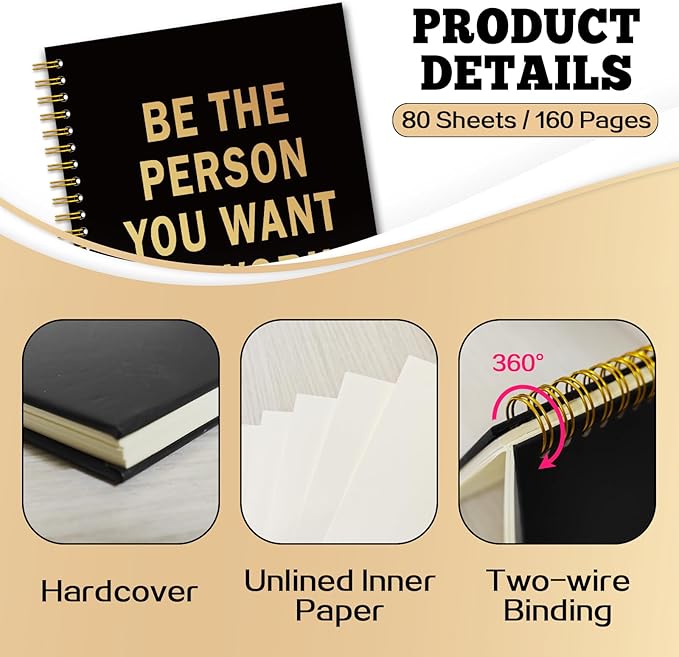 YAZMEEN Inspirational Black Gold Spiral Notebook（160 Pages） Be The Person You Want to Work With Blank Hardcover Notebook Office Encouragement Gift Funny Motivational Gift Journal for Coworker Friend