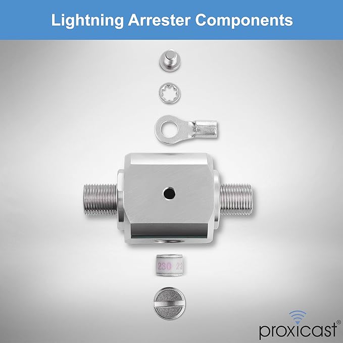 Proxicast Coaxial Lightning Arrester/Suppressor with 75 Ohm F Female Connectors - Pro-Grade Coax Cable Surge Protector for Television (TV) / Satellite Dish Antennas & Cable Internet Use (ANT-271-002)
