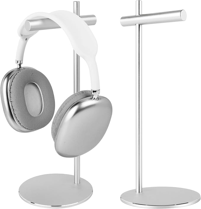 LinNature Aluminum Alloy Headphone Stand for Desk with Non-Slip Base - Universal Headset Stand Compatible with Over-Ear, On-Ear and Neckband Headphones (Silver)