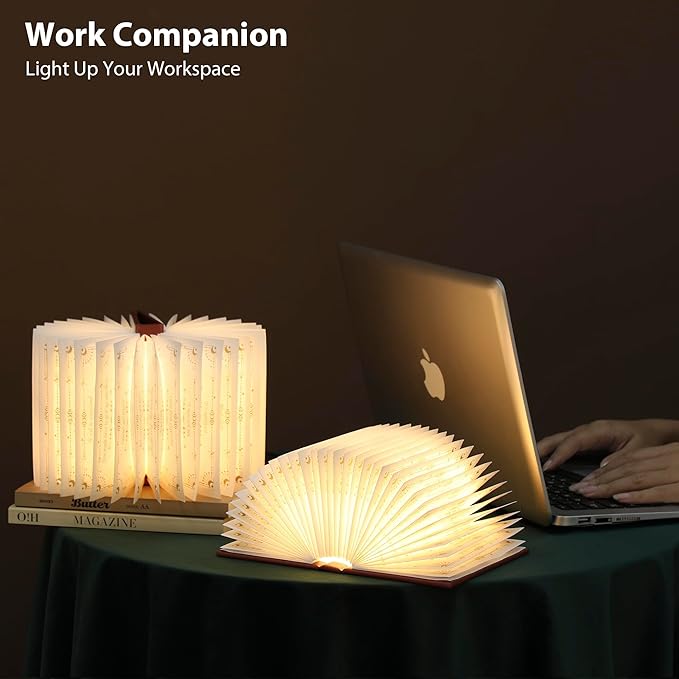 Magic Truth Book Light - Rechargeable LED Book Lamp for Home Decor, Ideal Christmas & Bookworm Gifts with Gold Foil Embossed Cover, Warm White Light for Entertainment & Relaxation (Red)