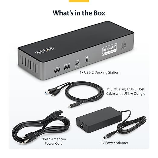 StarTech.com Triple Monitor USB-C Docking Station, 4K 60Hz DisplayLink Dock for MacBook M1 M2 M3 M4 & Windows, 2.5GbE, 2X HDMI & 2X DP, 140W Laptop Charging, USB-C DP Alt Mode - TAA
