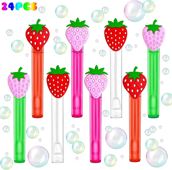 Strawberry Party Favors,24Pcs Strawberry Bubble Wands for Kids,Sweet Berry Bubble Wand for Birthday Party Supplies,Pinata Baby Shower Goodie Bag Stuffers Gift