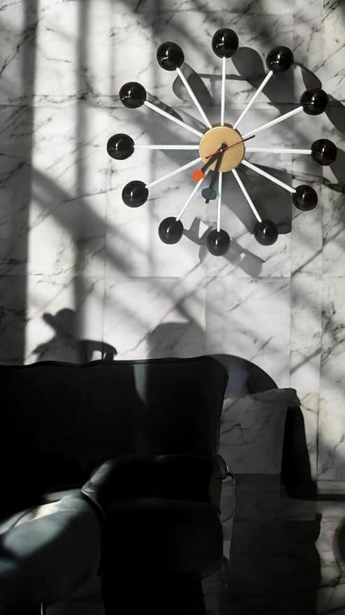 Mid Century Modern Ball Clock: George Nelson Style Wood Wall Decor (Black, 12 Inch)